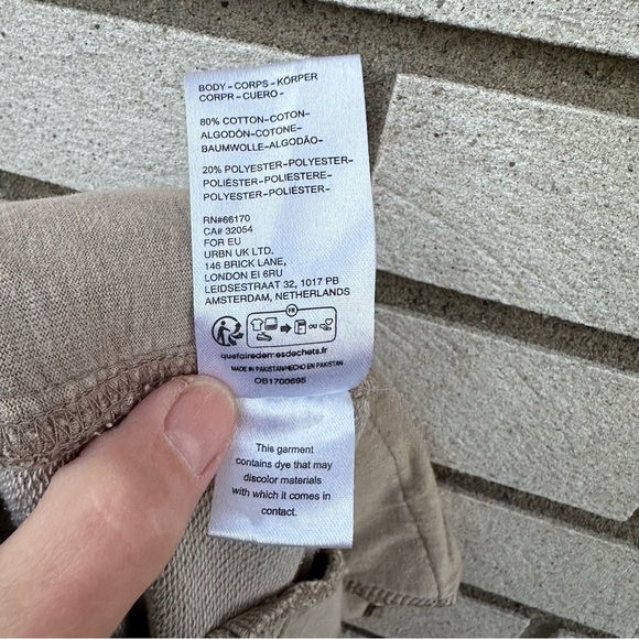 BDG Bonfire Cutoff Shorts Sweatshort Light Sand Beige Casual Drawstring Elastic - Picture 10 of 12